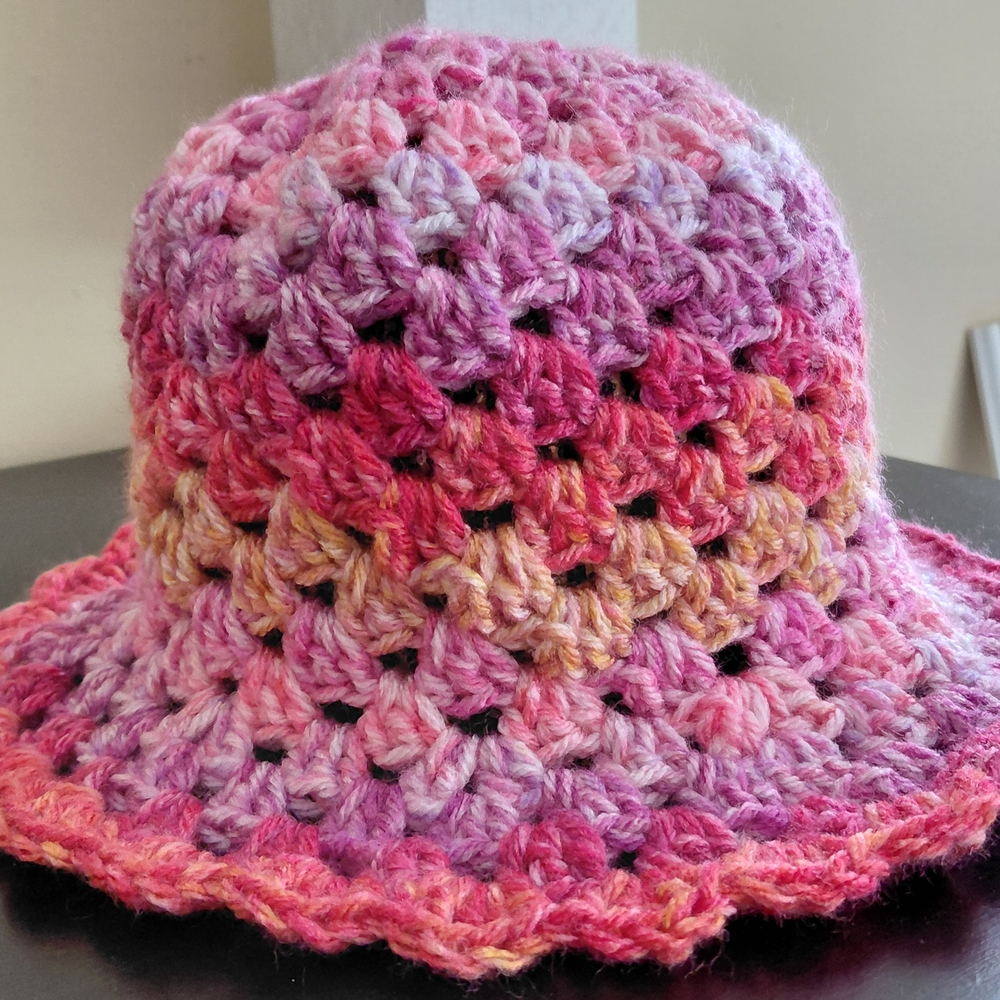 Handmade Multicolor Crochet Bucket Hat - Pink & Pastel Blend
